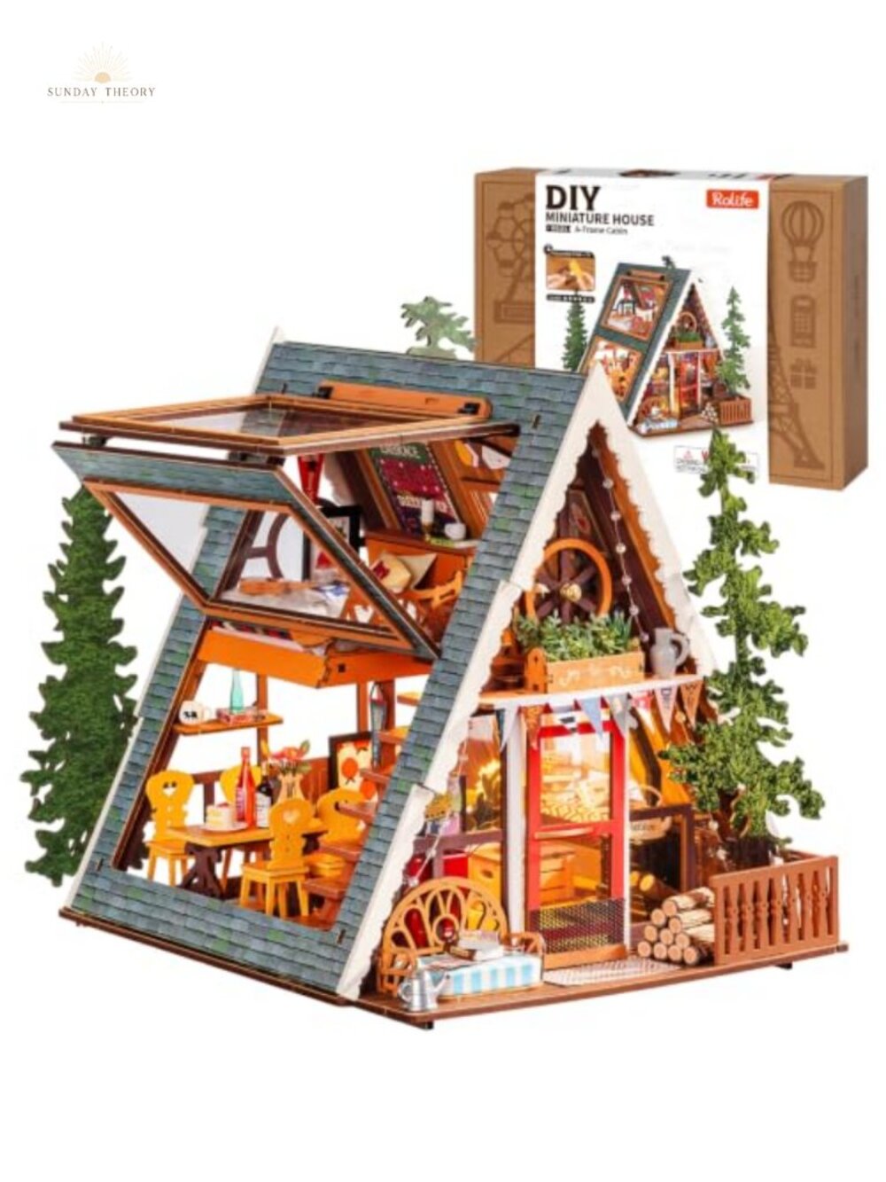 DIY Miniature A-Frame Cabin Kit with LED Lights Wood Craft Project